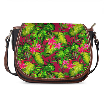 Pink Hawaiian Tropical Pattern Print Saddle Bag