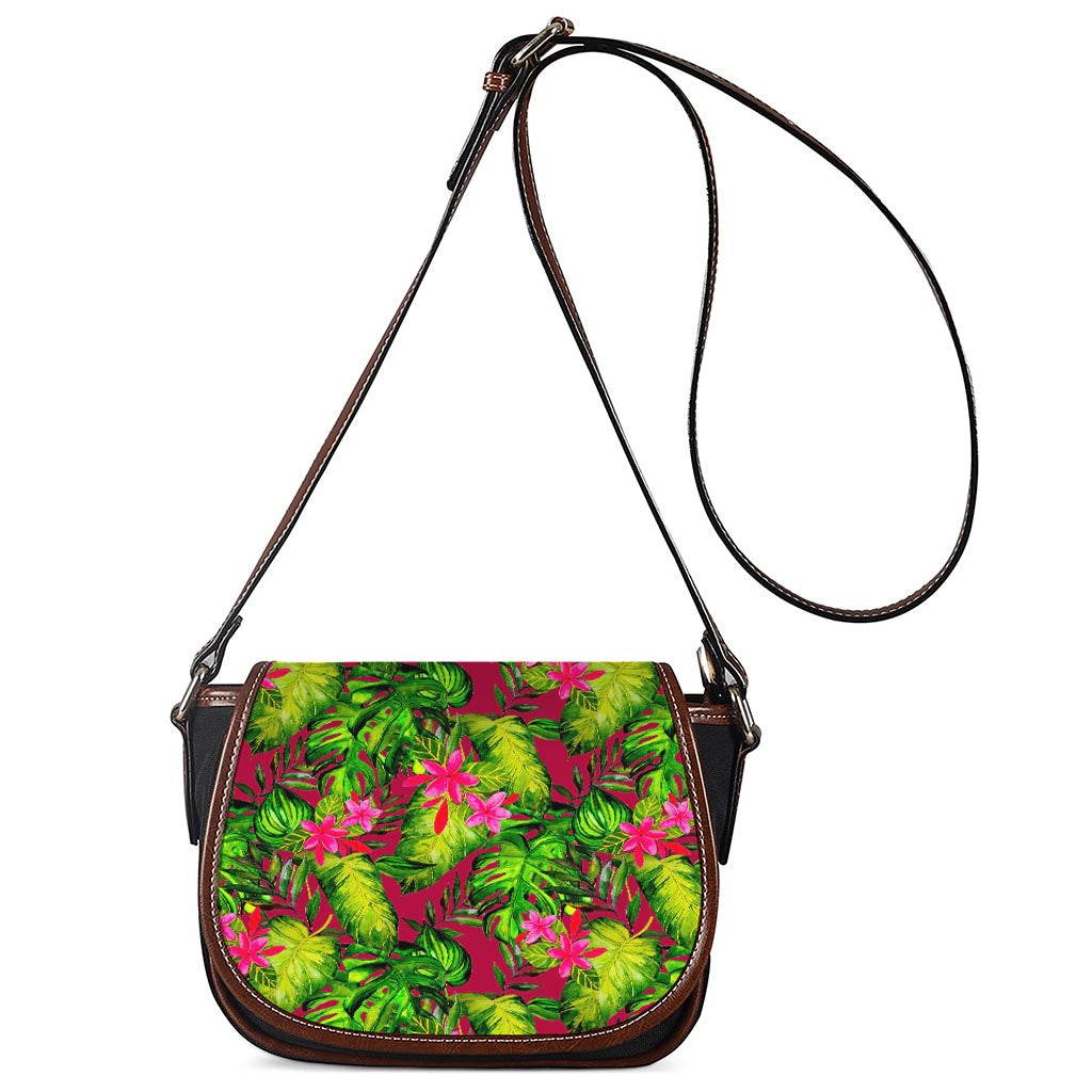 Pink Hawaiian Tropical Pattern Print Saddle Bag