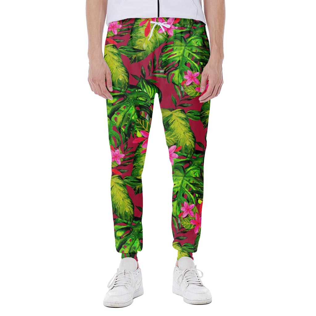 Pink Hawaiian Tropical Pattern Print Scuba Joggers