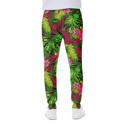 Pink Hawaiian Tropical Pattern Print Scuba Joggers