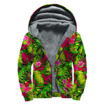 Pink Hawaiian Tropical Pattern Print Sherpa Lined Zip Up Hoodie