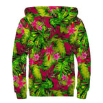 Pink Hawaiian Tropical Pattern Print Sherpa Lined Zip Up Hoodie