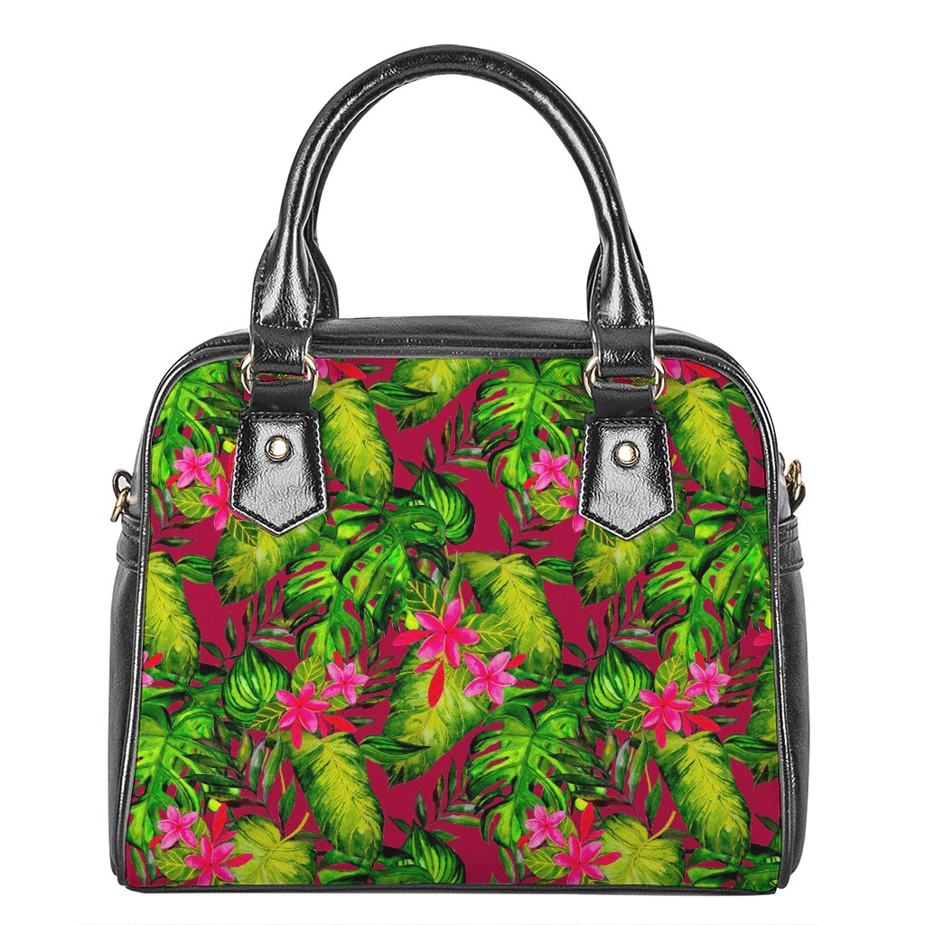 Pink Hawaiian Tropical Pattern Print Shoulder Handbag