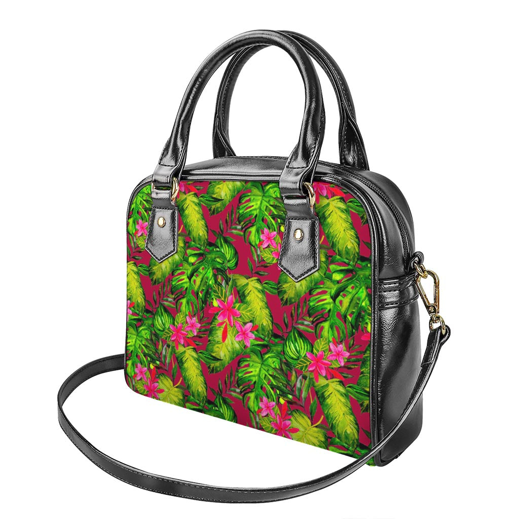 Pink Hawaiian Tropical Pattern Print Shoulder Handbag