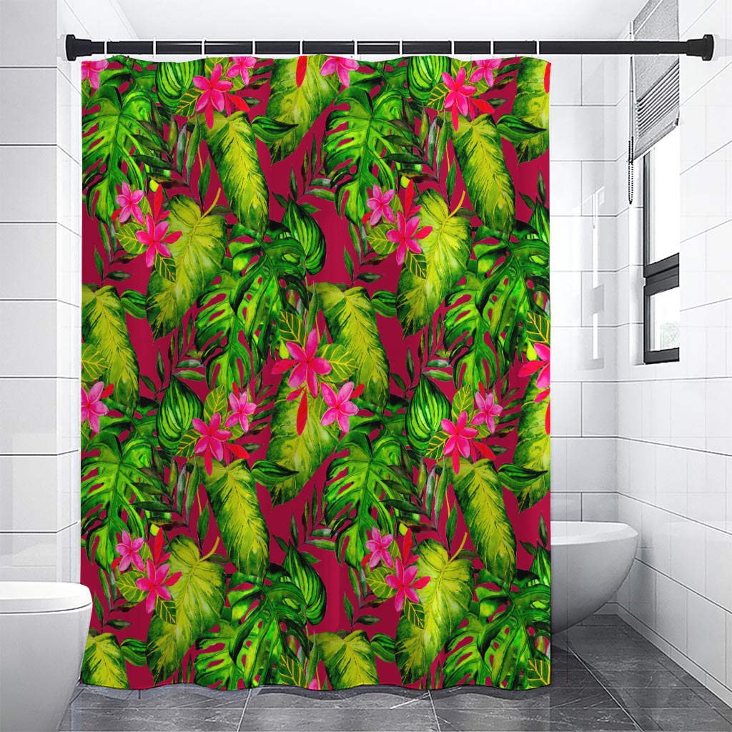 Pink Hawaiian Tropical Pattern Print Shower Curtain