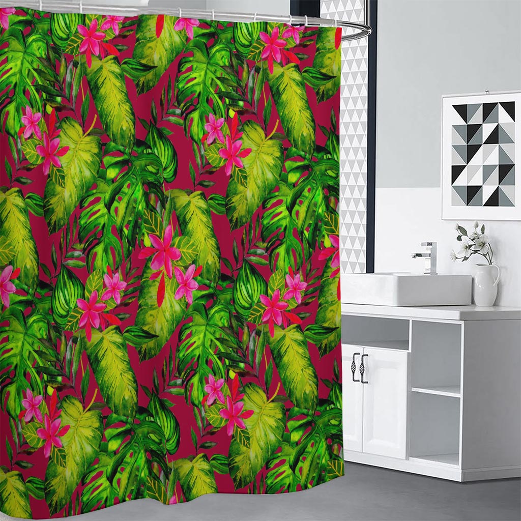 Pink Hawaiian Tropical Pattern Print Shower Curtain