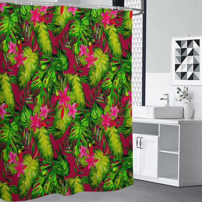 Pink Hawaiian Tropical Pattern Print Shower Curtain