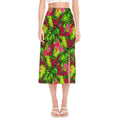 Pink Hawaiian Tropical Pattern Print Side Slit Midi Skirt