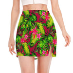 Pink Hawaiian Tropical Pattern Print Side Slit Mini Skirt