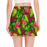 Pink Hawaiian Tropical Pattern Print Side Slit Mini Skirt