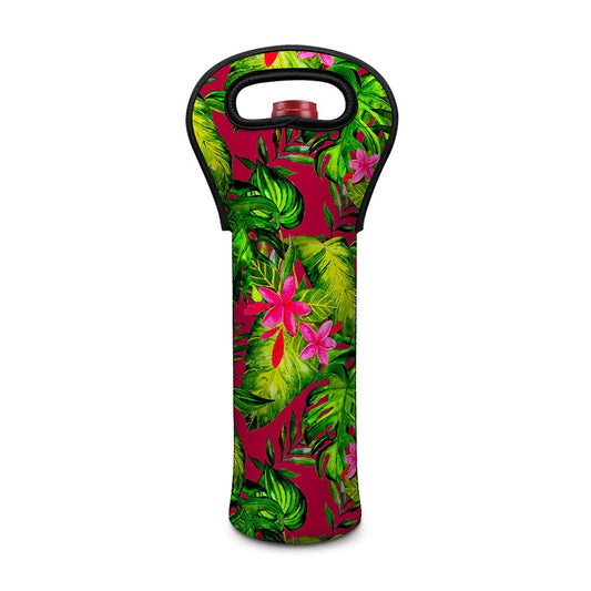Pink Hawaiian Tropical Pattern Print Single Neoprene Wine Tote