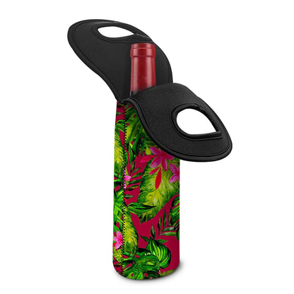 Pink Hawaiian Tropical Pattern Print Single Neoprene Wine Tote