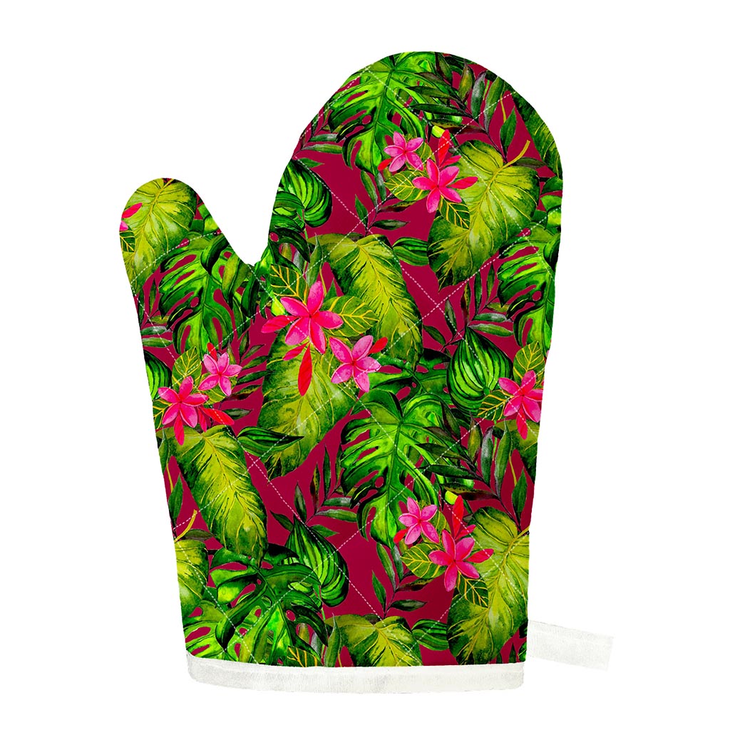 Pink Hawaiian Tropical Pattern Print Single Oven Mitt
