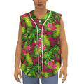 Pink Hawaiian Tropical Pattern Print Sleeveless Baseball Jersey