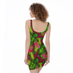 Pink Hawaiian Tropical Pattern Print Sleeveless Bodycon Dress
