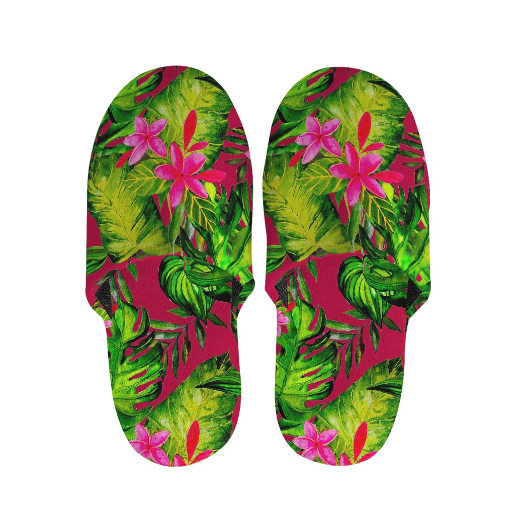 Pink Hawaiian Tropical Pattern Print Slippers