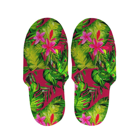 Pink Hawaiian Tropical Pattern Print Slippers