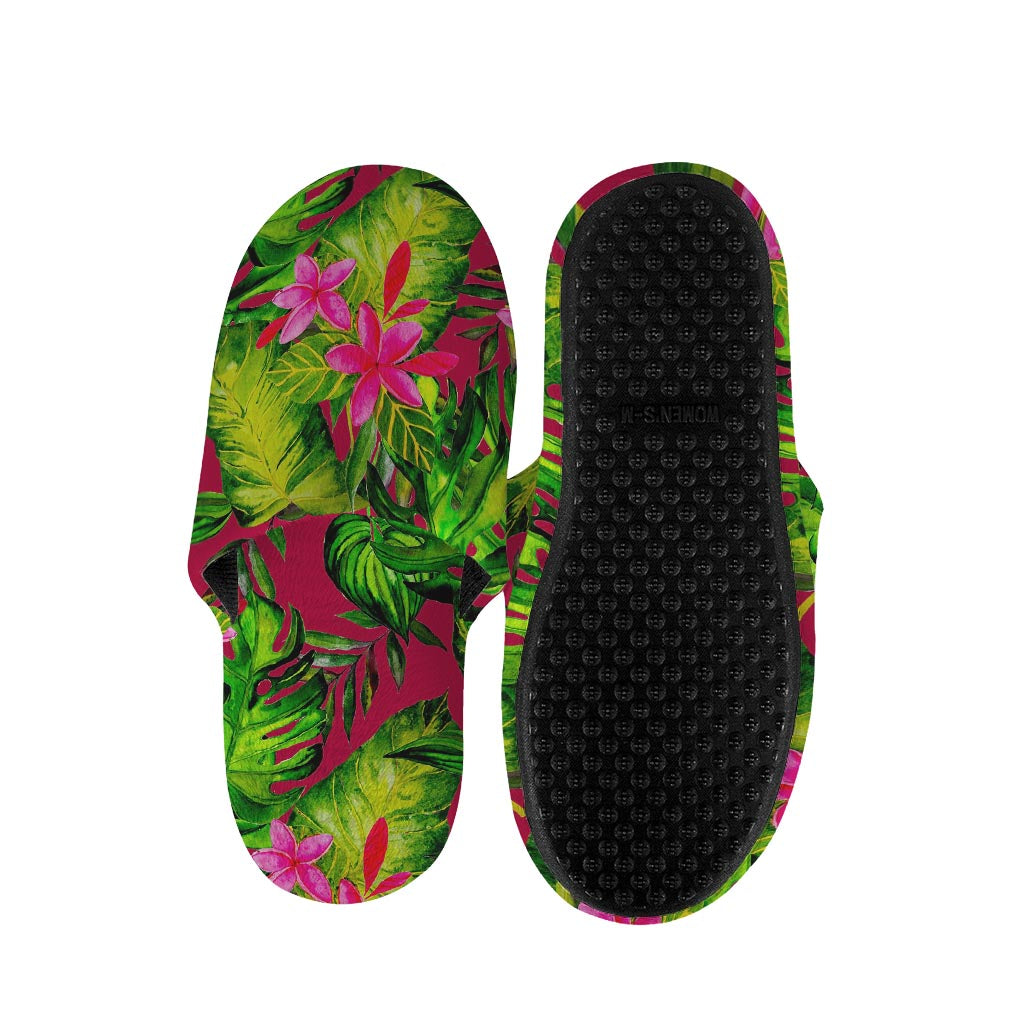 Pink Hawaiian Tropical Pattern Print Slippers