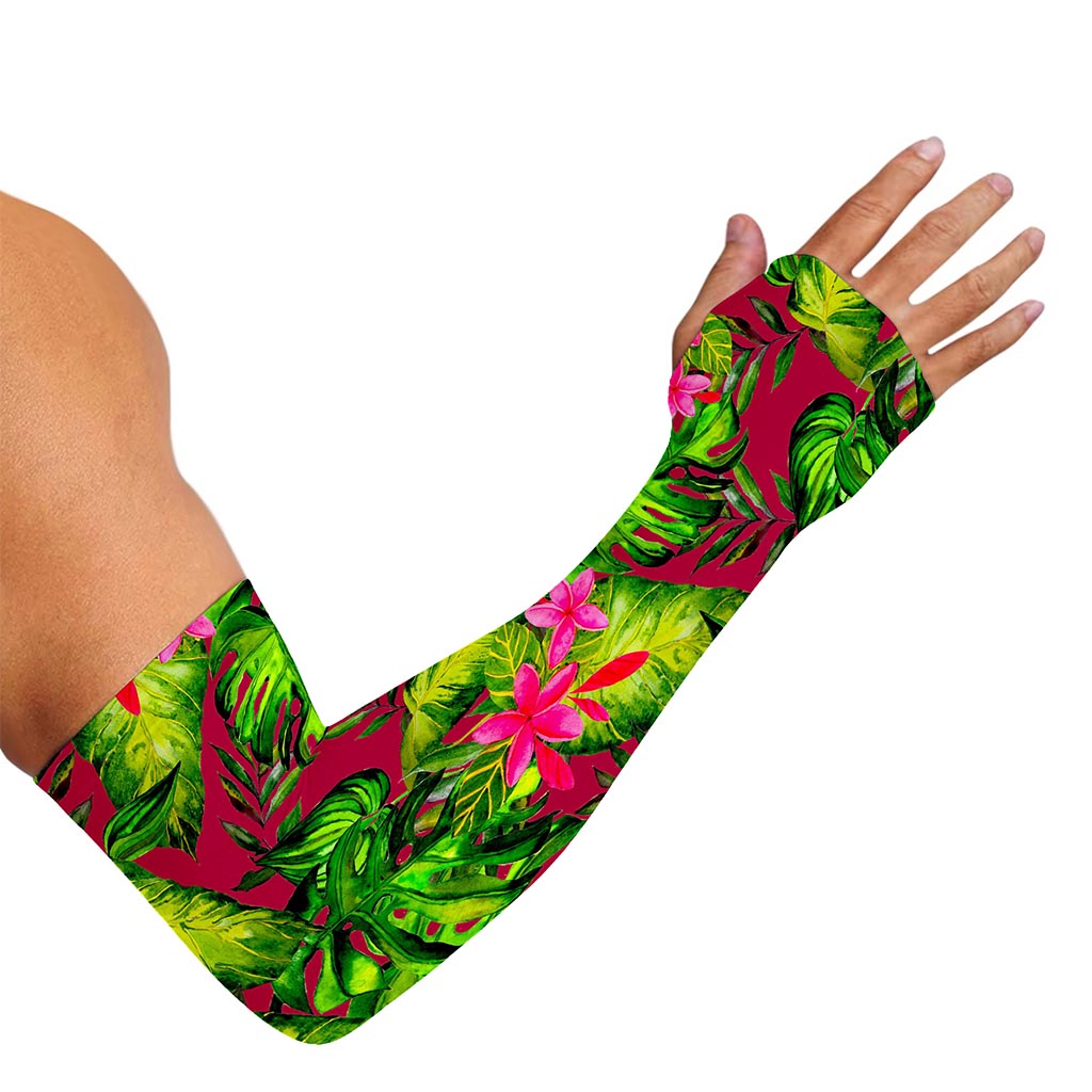 Pink Hawaiian Tropical Pattern Print Sun Protection Arm Sleeves