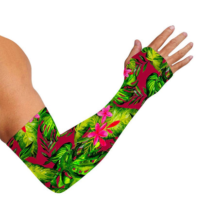 Pink Hawaiian Tropical Pattern Print Sun Protection Arm Sleeves