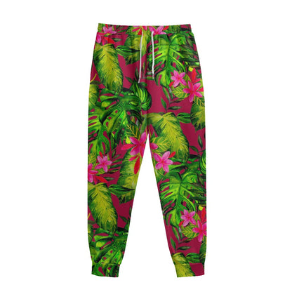 Pink Hawaiian Tropical Pattern Print Sweatpants