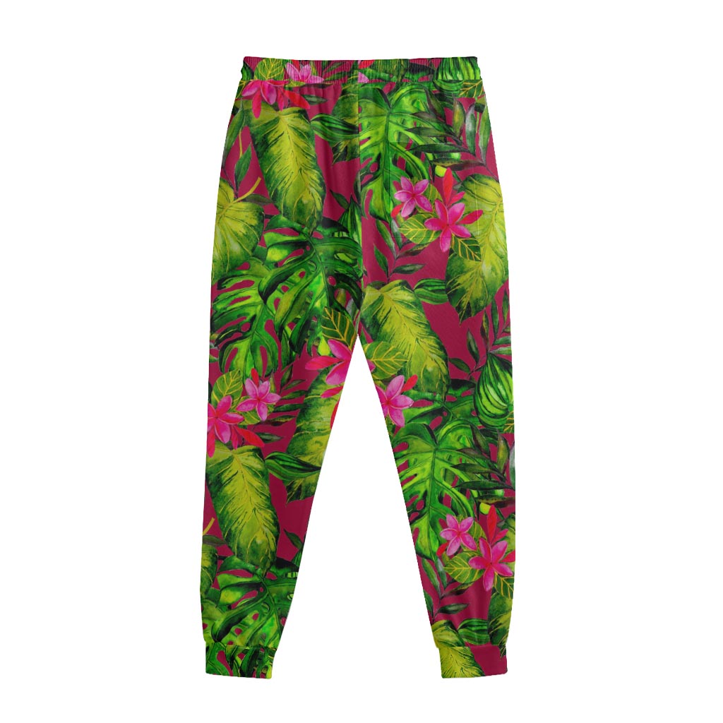 Pink Hawaiian Tropical Pattern Print Sweatpants