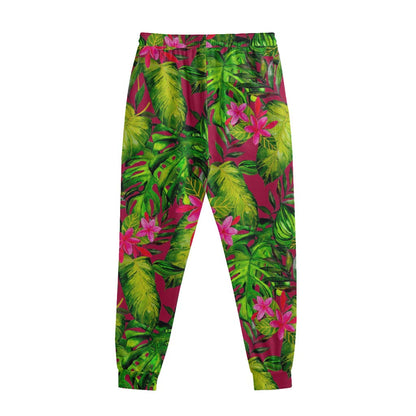 Pink Hawaiian Tropical Pattern Print Sweatpants