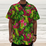 Pink Hawaiian Tropical Pattern Print Textured Short Sleeve Shirt