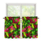 Pink Hawaiian Tropical Pattern Print Tier Curtains