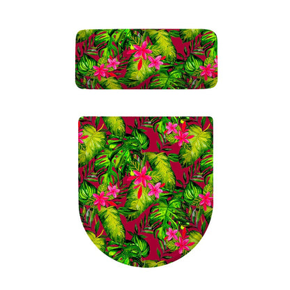 Pink Hawaiian Tropical Pattern Print Toilet Lid And Tank Cover Set