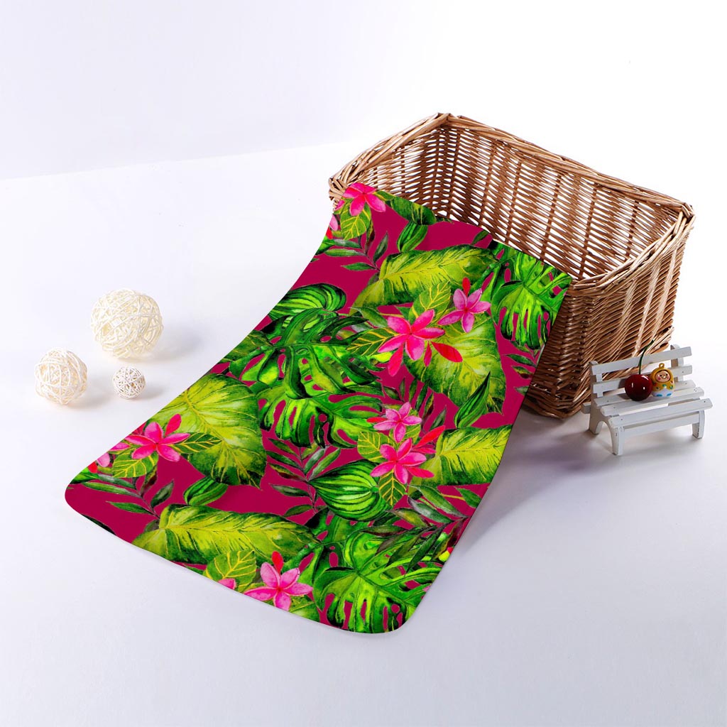Pink Hawaiian Tropical Pattern Print Towel