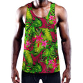 Pink Hawaiian Tropical Pattern Print Men's Workout Tank Top