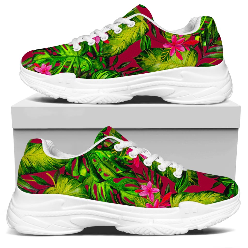 Pink Hawaiian Tropical Pattern Print White Chunky Shoes