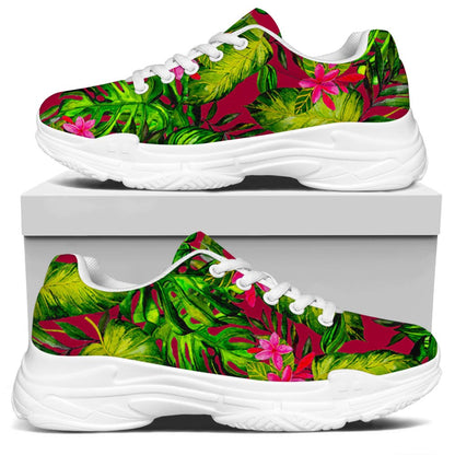 Pink Hawaiian Tropical Pattern Print White Chunky Shoes