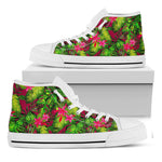 Pink Hawaiian Tropical Pattern Print White High Top Sneakers