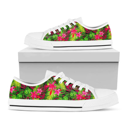 Pink Hawaiian Tropical Pattern Print White Low Top Sneakers