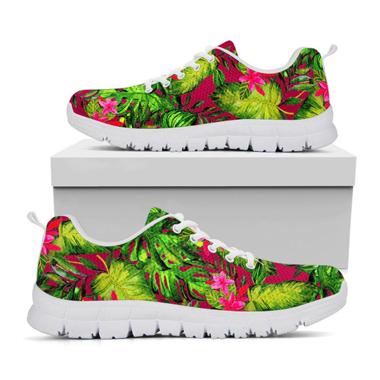 Pink Hawaiian Tropical Pattern Print White Running Shoes