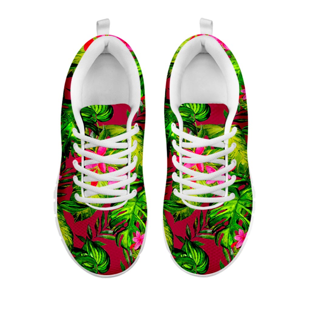 Pink Hawaiian Tropical Pattern Print White Running Shoes