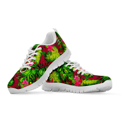 Pink Hawaiian Tropical Pattern Print White Running Shoes