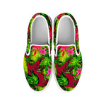 Pink Hawaiian Tropical Pattern Print White Slip On Sneakers