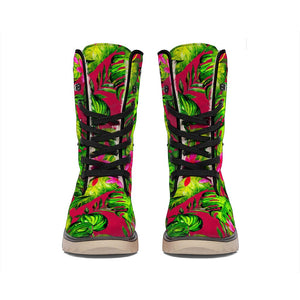 Pink Hawaiian Tropical Pattern Print Winter Boots