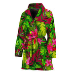 Pink Hawaiian Tropical Pattern Print Women's Bathrobe