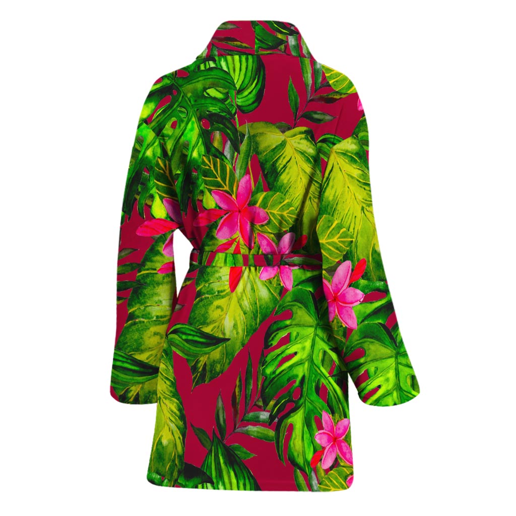 Pink Hawaiian Tropical Pattern Print Women's Bathrobe