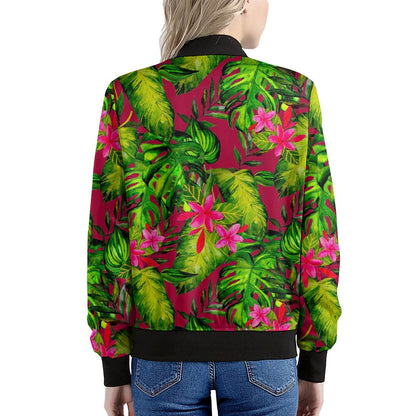 Pink Hawaiian Tropical Pattern Print Women's Bomber Jacket