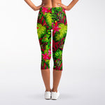 Pink Hawaiian Tropical Pattern Print Women's Capri Leggings