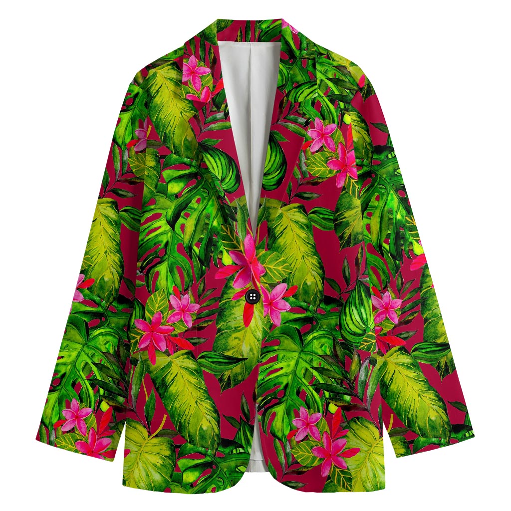 Pink Hawaiian Tropical Pattern Print Women's Cotton Blazer