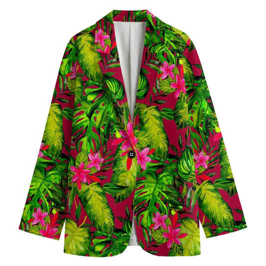 Pink Hawaiian Tropical Pattern Print Women's Cotton Blazer