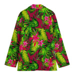 Pink Hawaiian Tropical Pattern Print Women's Cotton Blazer