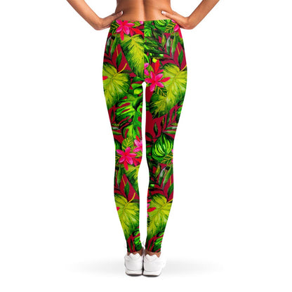 Pink Hawaiian Tropical Pattern Print Women's Leggings