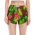 Pink Hawaiian Tropical Pattern Print Women's Split Running Shorts